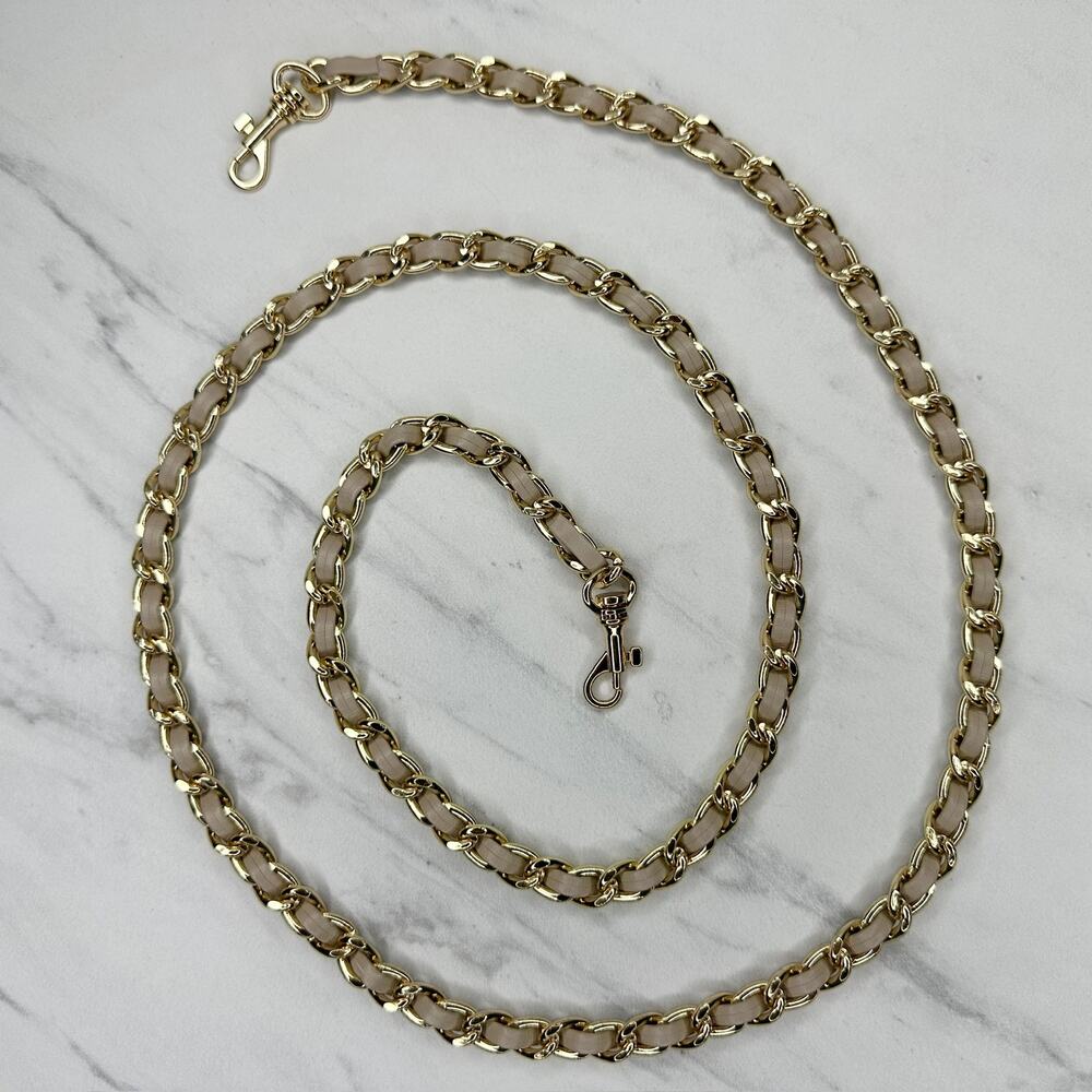 Faux Leather Woven Gold Tone Chain Link Purse Handbag Replacement Strap ✨